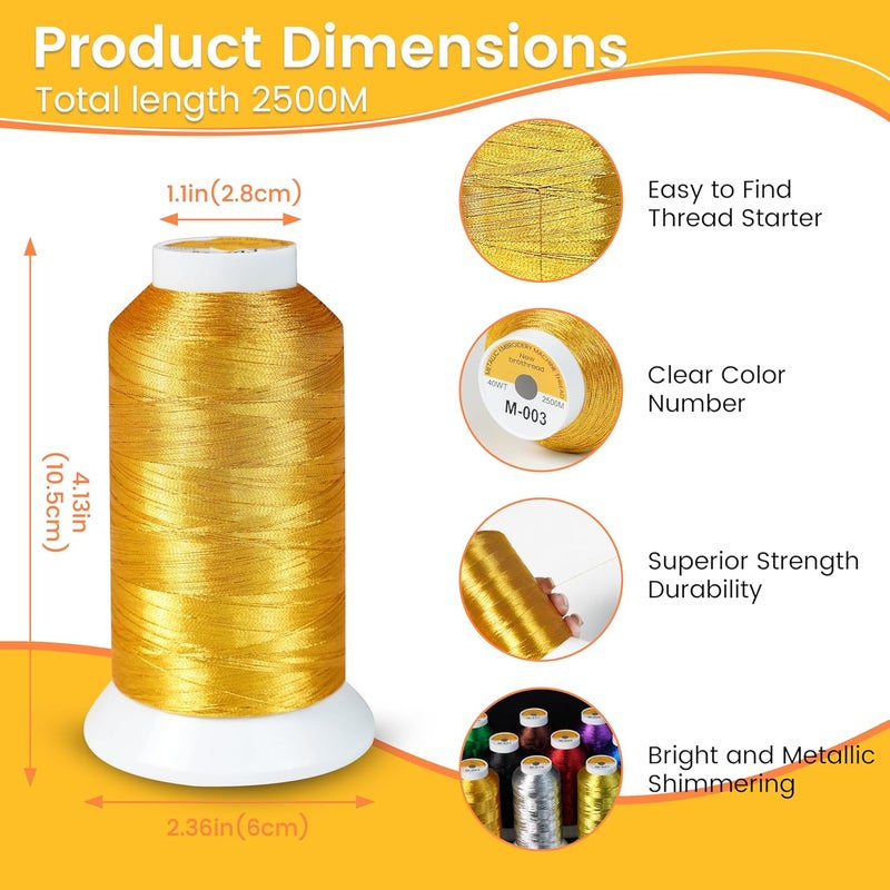 New brothread 12 Assorted Colors Metallic Embroidery Machine Thread Kit 2500M (2735Y) Each Spool for Commercial and Domestic Embroidery Machines - Image 2